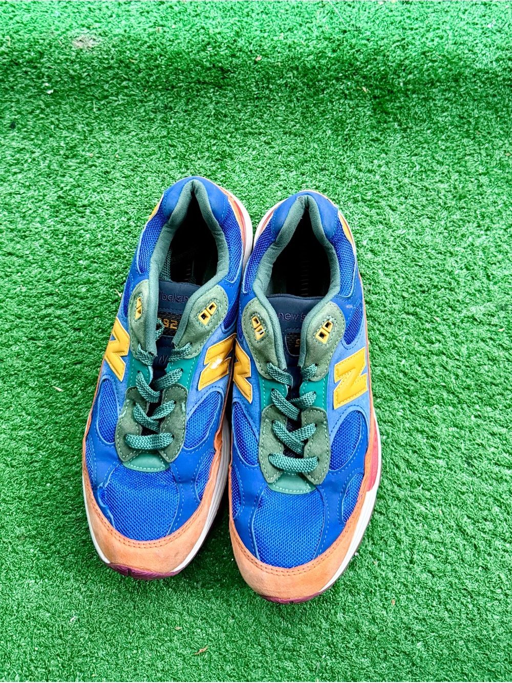 New Balance 992 Blue Orange Green Multicolor Retro Running Sneakers Men's US 9